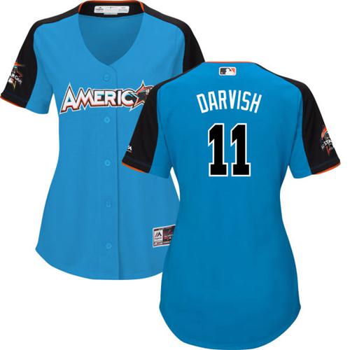 Rangers #11 Yu Darvish Blue All-Star American League Women's Stitched MLB Jersey - Click Image to Close